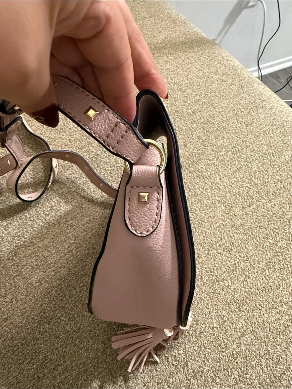 Victorias Secret Crossbody Bag Festival Pink Studded Tassels Adjustable Strap
